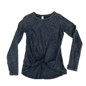 Zella Black Girls Long Sleeves Front Knot Soft Athleisure Cotton Top Sz M